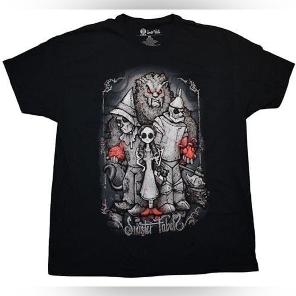 Sinister Fabels Big Chris Art If I Only Had A Brain Black Graphic Tee Size S